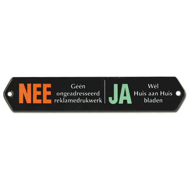Nee-Ja bordje van emaille. 16,5x3 cm