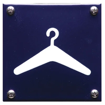 Gardereobe pictogrambordje. Geëmailleerd. 10x10 cm. Blauw/Wit