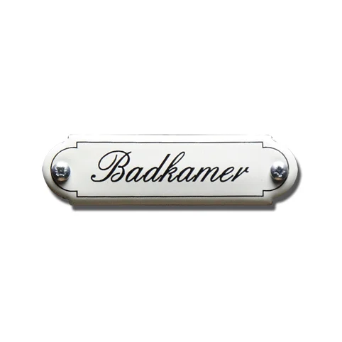 Badkamer. Emaille tekstbordje Klassiek. 8x2,2 cm. Lettertype Sierschrift