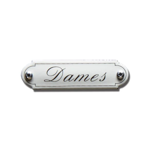 Dames. Emaille tekstbordje Klassiek. 8x2,2 cm. Lettertype Sierschrift