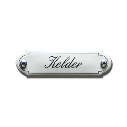 Kelder. Emaille tekstbordje Klassiek. 8x2,2 cm. Lettertype Sierschrift