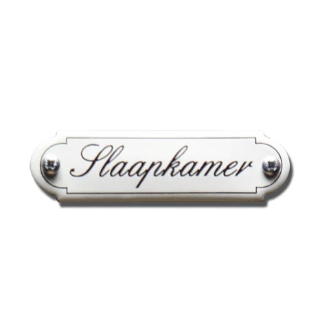 Slaapkamer. Emaille tekstbordje Klassiek. 8x2,2 cm. Lettertype Sierschrift