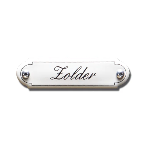 Zolder. Emaille tekstbordje Klassiek. 8x2,2 cm. Lettertype Sierschrift