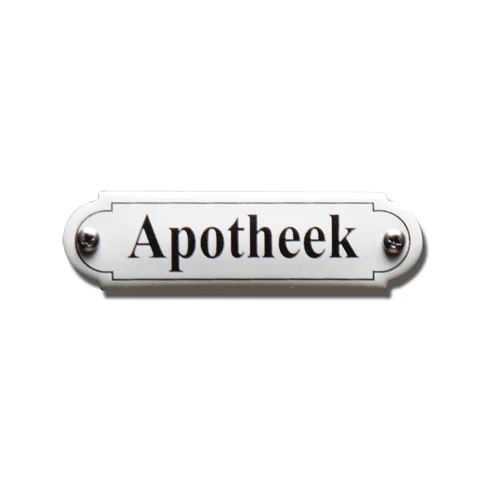 Apotheek. Emaille tekstbordje Klassiek. 8x2,2 cm. Lettertype Times