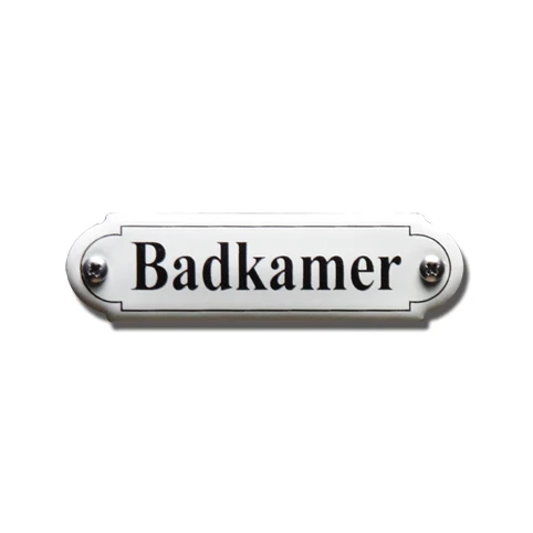 Badkamer. Emaille tekstbordje Klassiek. 8x2,2 cm. Lettertype Times