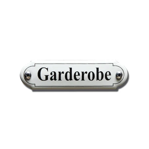 Garderobe. Emaille tekstbordje Klassiek. 8x2,2 cm. Lettertype Times