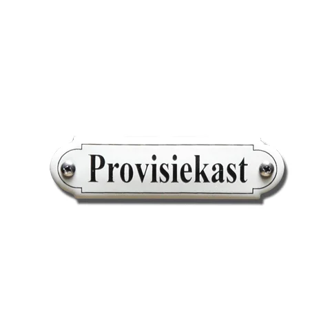 Provisiekast. Emaille tekstbordje Klassiek. 8x2,2 cm. Lettertype Times