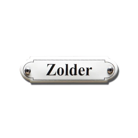 Zolder. Emaille tekstbordje Klassiek. 8x2,2 cm. Lettertype Times