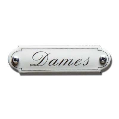 Dames. Emaille tekstbordje Klassiek. 11,5x2,7 cm. Lettertype Sierschrift