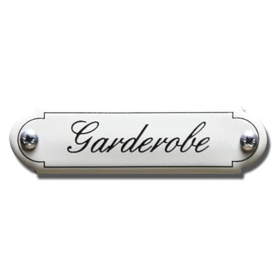 Garderobe. Emaille tekstbordje Klassiek. 11,5x2,7 cm. Lettertype Sierschrift