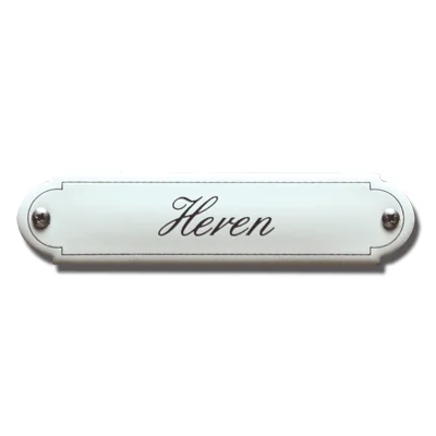 Heren. Emaille tekstbordje Klassiek. 11,5x2,7 cm. Lettertype Sierschrift