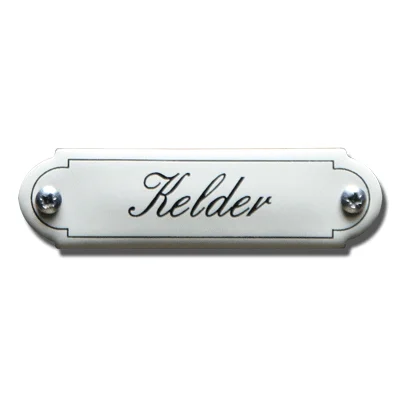 Kelder. Emaille tekstbordje Klassiek. 11,5x2,7 cm. Lettertype Sierschrift