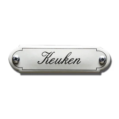 Keuken. Emaille tekstbordje Klassiek. 11,5x2,7 cm. Lettertype Sierschrift