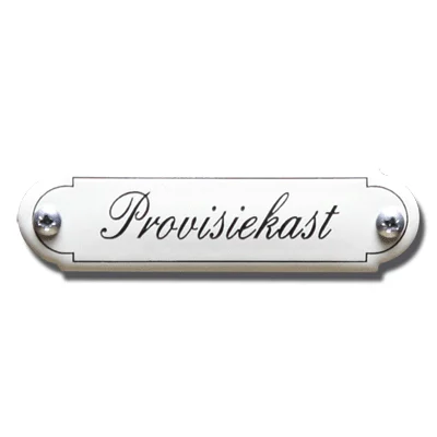 Provisiekast. Emaille tekstbordje Klassiek. 11,5x2,7 cm. Lettertype Sierschrift
