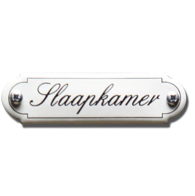 Slaapkamer. Emaille tekstbordje Klassiek. 11,5x2,7 cm. Lettertype Sierschrift