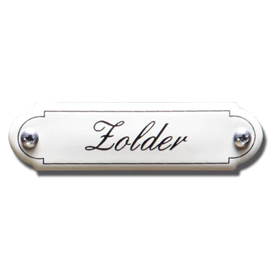 Zolder. Emaille tekstbordje Klassiek. 11,5x2,7 cm. Lettertype Sierschrift