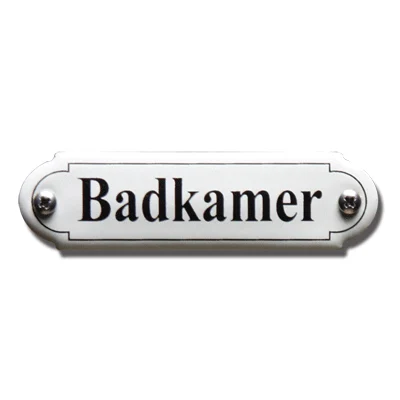 Badkamer. Emaille tekstbordje Klassiek. 11,5x2,7 cm. Lettertype Times