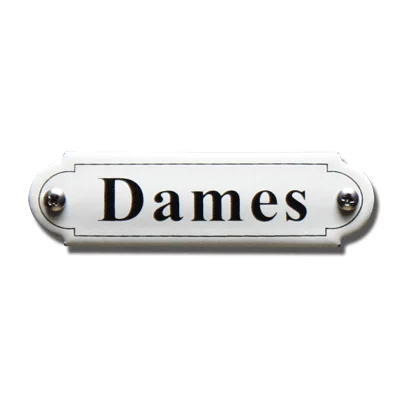 Dames. Emaille tekstbordje Klassiek. 11,5x2,7 cm. Lettertype Times