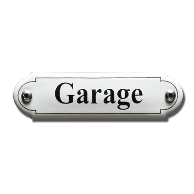 Garage. Emaille tekstbordje Klassiek. 11,5x2,7 cm. Lettertype Times