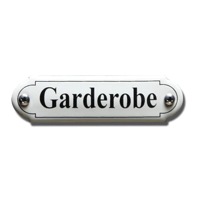 Garderobe. Emaille tekstbordje Klassiek. 11,5x2,7 cm. Lettertype Times
