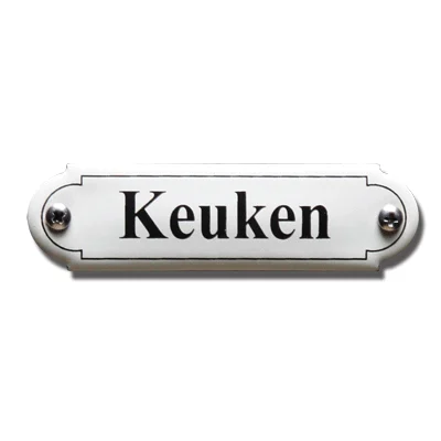 Keuken. Emaille tekstbordje Klassiek. 11,5x2,7 cm. Lettertype Times
