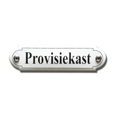 Provisiekast. Emaille tekstbordje Klassiek. 11,5x2,7 cm. Lettertype Times