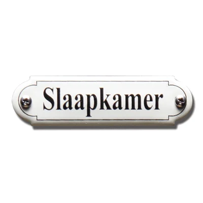 Slaapkamer. Emaille tekstbordje Klassiek. 11,5x2,7 cm. Lettertype Times