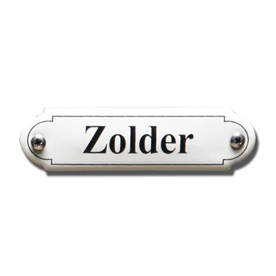 Zolder. Emaille tekstbordje Klassiek. 11,5x2,7 cm. Lettertype Times