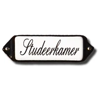 Emaille tekstbordje met 'oor'. 8x3 cm. Lettertype Sierschrift. Tekst: Studeerkamer