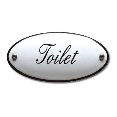 Emaille tekstbordje ovaal 10x5 cm. Lettertype Sierschrift. Tekst Toilet