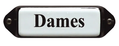 Dames bordje van emaille met oor. 8x3 cm