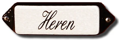 Heren bordje van emaille met oor. Sierletters. 8x3 cm