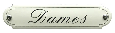 Dames klassiek emaille toiletbordjes. Sierletters. 11,5x2,7 cm