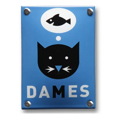 Emaille toiletbordje Dames. 10x14 cm