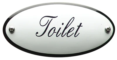 Toilet bordje van emaille. Ovaal 10x5 cm