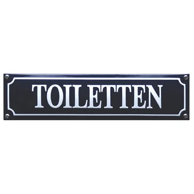 Blauw emaille bord TOILETTEN. 33x8 cm