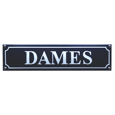 Blauw emaille toiletbord DAMES. 33x8 cm