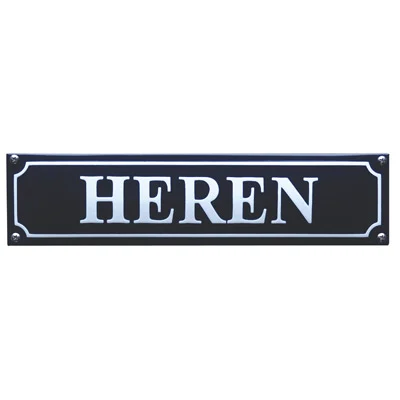 Blauw emaille toiletbord HEREN. 33x8 cm