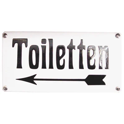 Emaille bord "Toiletten" met pijl naar links. 20x10 cm. NH53
