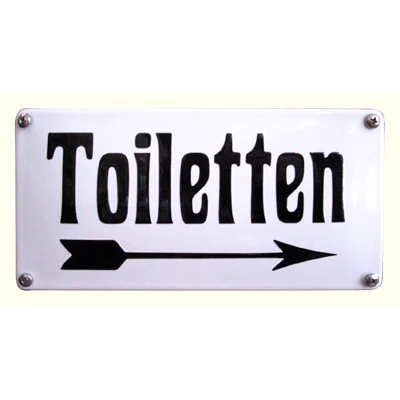 Emaille bord "Toiletten" met pijl naar rechts. 20x10 cm. NH52