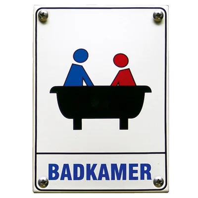 Emaille bordje BADKAMER. 10x14 cm