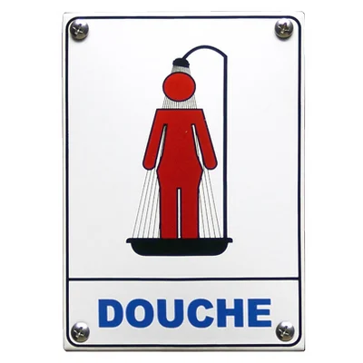 Emaille bordje DOUCHE. 10x14 cm