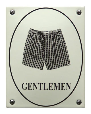 Gentlemen boxershort toiletbordje van emaille. 10x13 cm