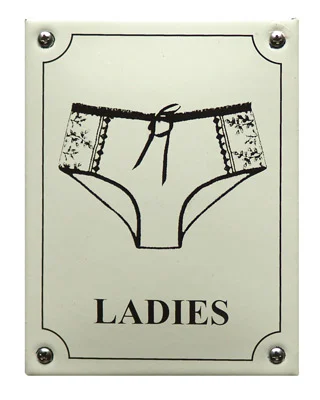 Ladies slip toiletbordje van emaille. 10x13 cm