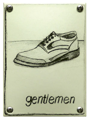 Gentlemen schoen toiletbordje geëmailleerd. 10x14 cm