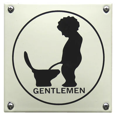 Toiletbordje Mannekepis. 10x10 cm gebold emaille