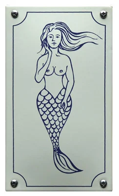 Zeemeermin emaille toiletbordje. 8x12 cm gebold