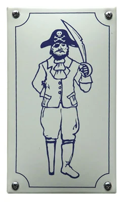 Piraat emaille toiletbordje. 8x12 cm gebold