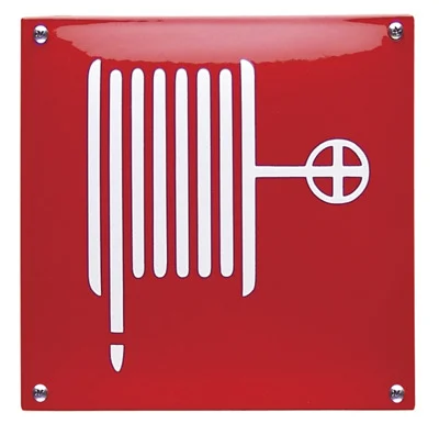 Emaille bord met afbeelding van BRANDHASPEL/SLANG 20x20 cm ROOD/WIT