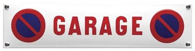 Emaille bordje GARAGE + parkeerverbod pictogram. 33x8 cm